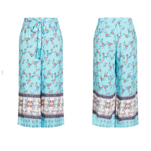 City Chic Aura Culotte Pants Womens 12 Pull On Turquoise High Rise Wide Leg - Picture 1 of 12